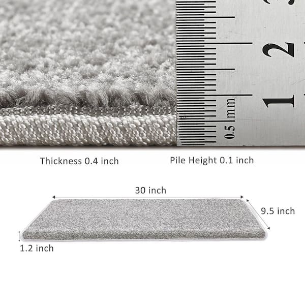 Bullnose Light Gray 9.5 in. x 30 in. x 1.2 in. Polypropylene Stair Tread Cover Carpet Mats Self Adhensive Set of 12