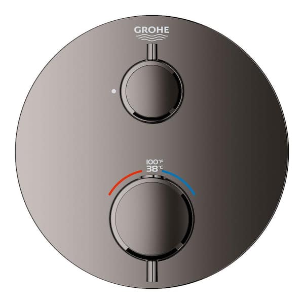 Grohtherm Single Function Thermostatic Round 2-Handle Trim Kit in Hard Graphite (Valve Not Included)