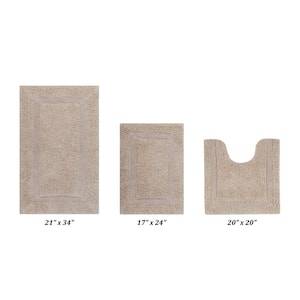 Lux Collection Sand 17 in. x 24 in., 20 in. x 20 in., 21 in. x 34 in. 100% Cotton 3-Piece Bath Rug Set