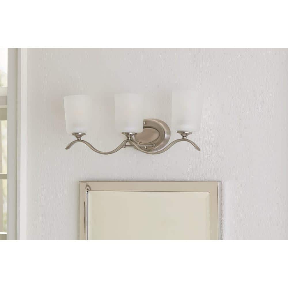 Brushed Nickel 3-Light Bath Vanity with Etched Glass Shades