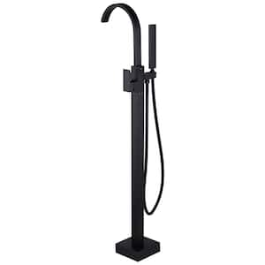 Single-Handle Floor Mount Freestanding Tub Faucet High Flow with Hand Shower in. Matte Black