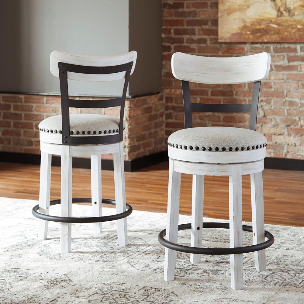 Valebeck 24.5 in. White Standard Back Wood Counter Height Stool with Polyester Upholstery Seat