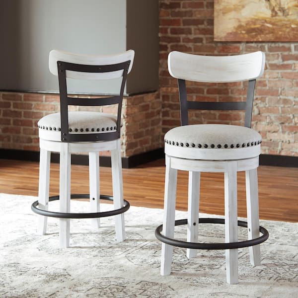 Valebeck 24.5 in. White Standard Back Wood Counter Height Stool with Polyester Upholstery Seat