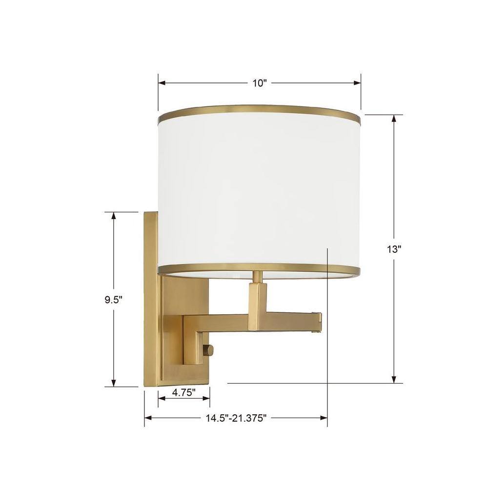 Madison Aged Brass Dimmable Sconce with White Silk Shade