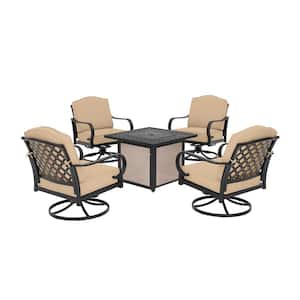 Laurel Oaks 5-Piece Black Steel Outdoor Patio Fire Pit Seating Set with Sunbrella Beige Tan Cushions