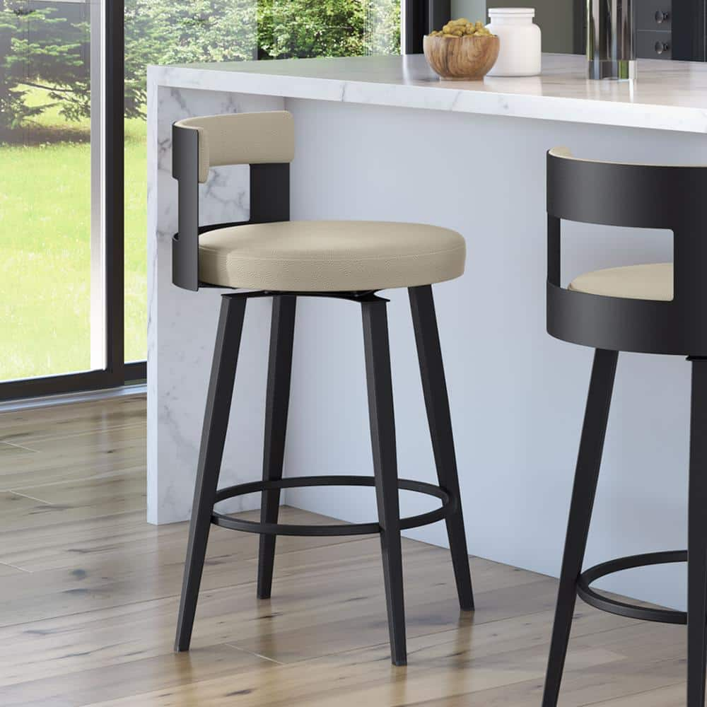 Paramont 30"" Greige Faux Leather/Black Metal Bar Stool -  Amisco, 44534-30WE/25GT