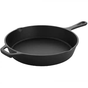 10 in. Round Pre Seasoned Cast Iron Frying Pan with Handle in Black