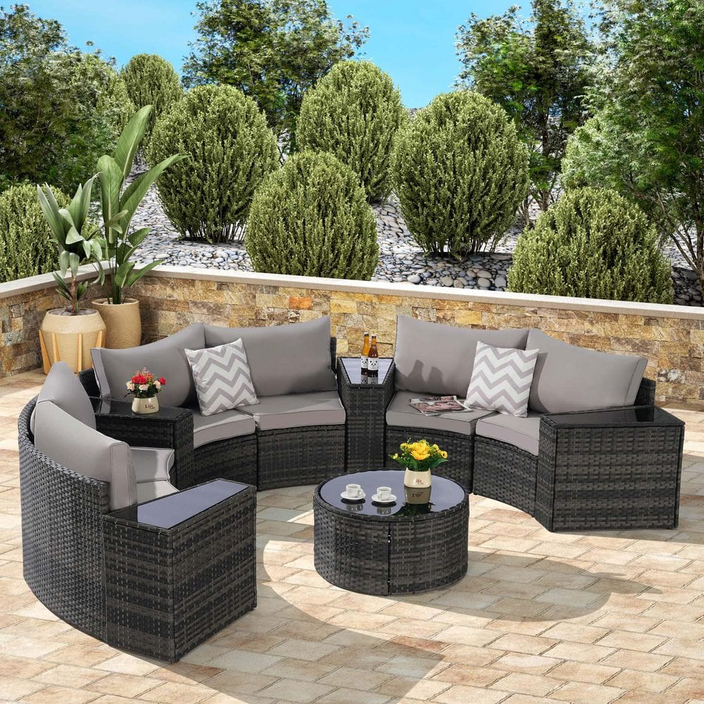 Sofa Wicker Type Patio Furniture 12-Seat Outdoor Wicker Half-Round