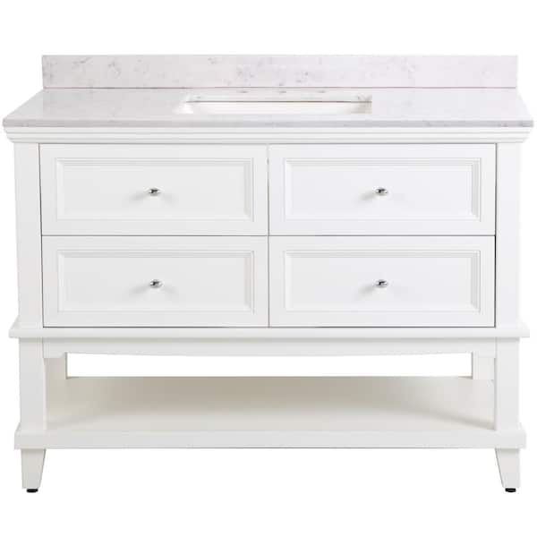 Home Decorators Collection Teasian 49 in. W x 22 in. D x 39 in. H Single Sink  Bath Vanity in White with Pulsar  Stone Composite Top