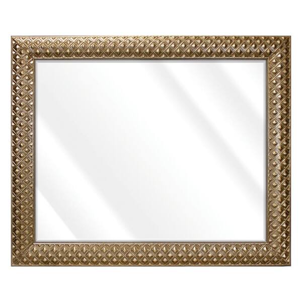 Unbranded Medium Rectangle Greywash With Gold Beveled Glass Art Deco Mirror (34 in. H x 28 in. W)