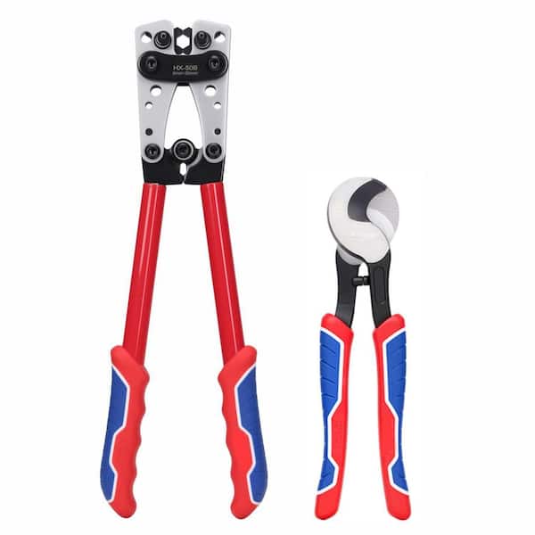 Hand Tool Type Crimper with Rotating Dies and Hex-Crimping for Battery Cable Lugs, Copper Wire Terminal