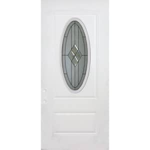 Element 36 in. x 80 in. Right-Hand Inswing 3/4 Oval Quattro Decorative Glass White Primed Steel Front Door Slab