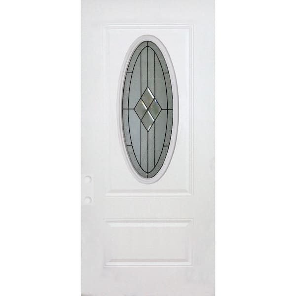 Steves & Sons Element 36 in. x 80 in. Right-Hand Inswing 3/4 Oval Quattro Decorative Glass White Primed Steel Front Door Slab