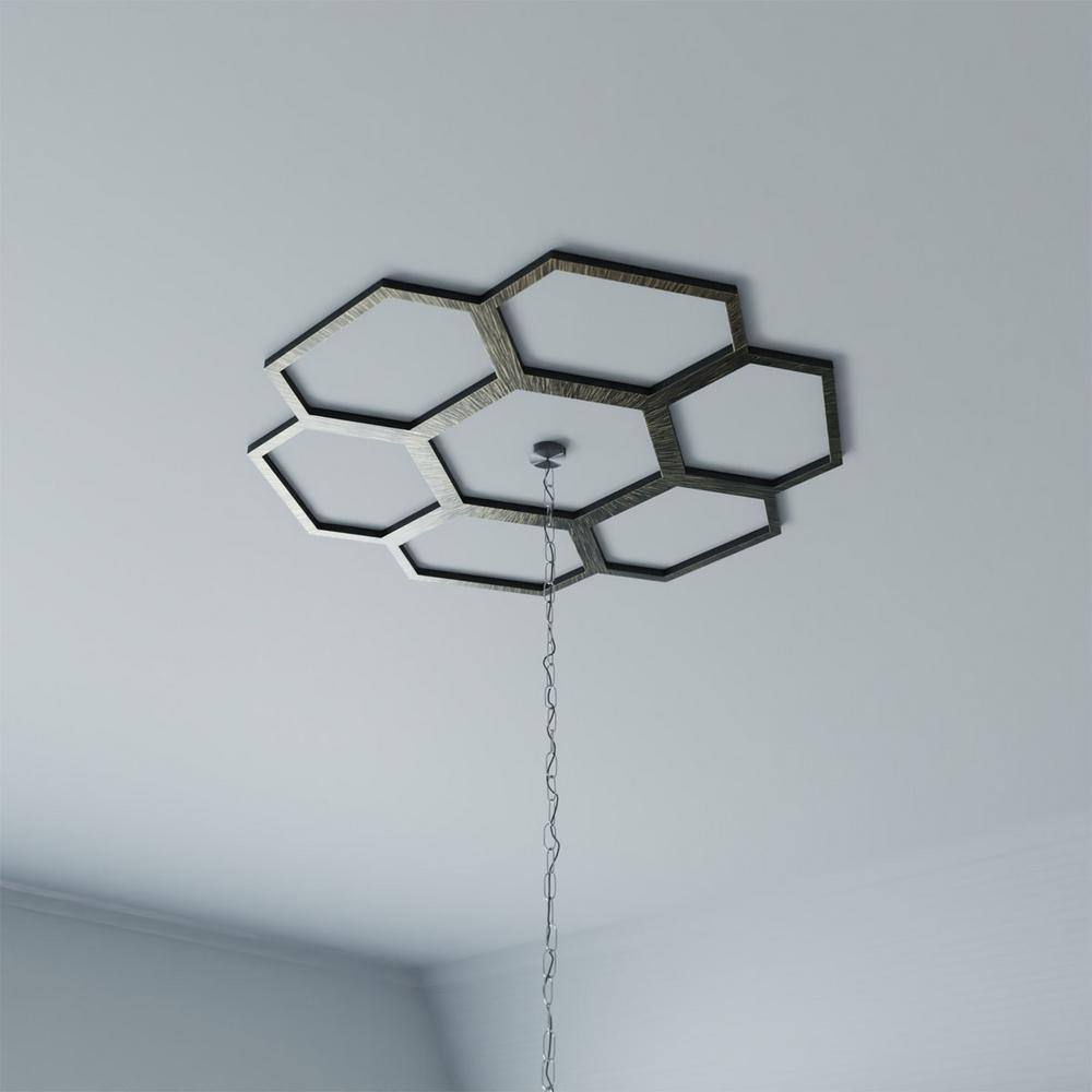 Antiqued Warm Silver Hexagonal PVC Ceiling Medallion