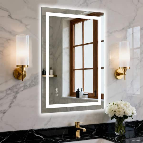 LuxHomez 24 in. W x 36 in. H Frameless Rectangular Anti-Fog LED Adjustable Front And Backlit Bathroom Vanity Mirror Wall Mirror