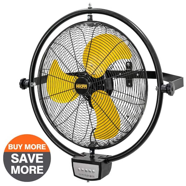 20 in. 3-Speed Oscillating High Velocity Yellow Indoor/Outdoor Wall Mount Fan, Timer