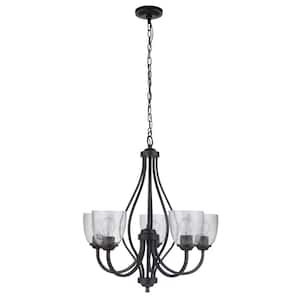 Serene 5-Light Espresso Finish with Seeded Glass Transitional Chandelier for Kitchen/Dining/Foyer, No Bulb Included