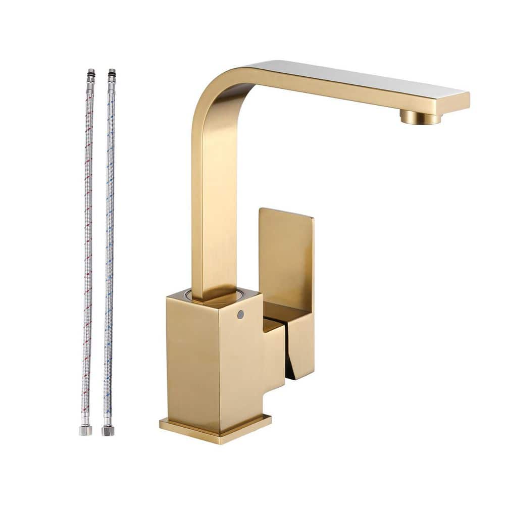 Single Handle Single Hole Bathroom Faucet with Water Supply Lines in Brushed Gold price history on PriceWatchPro