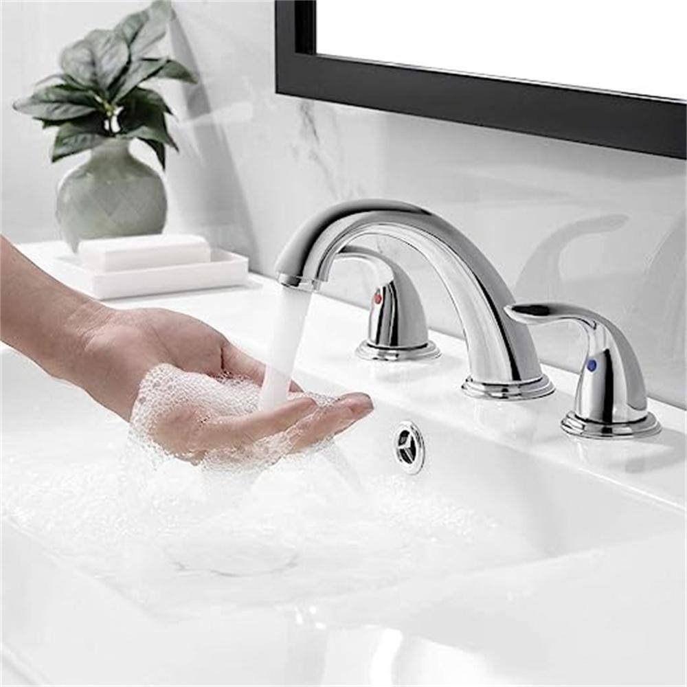 Chrome 8 Inch Widespread Bathroom Faucet with Copper Drain