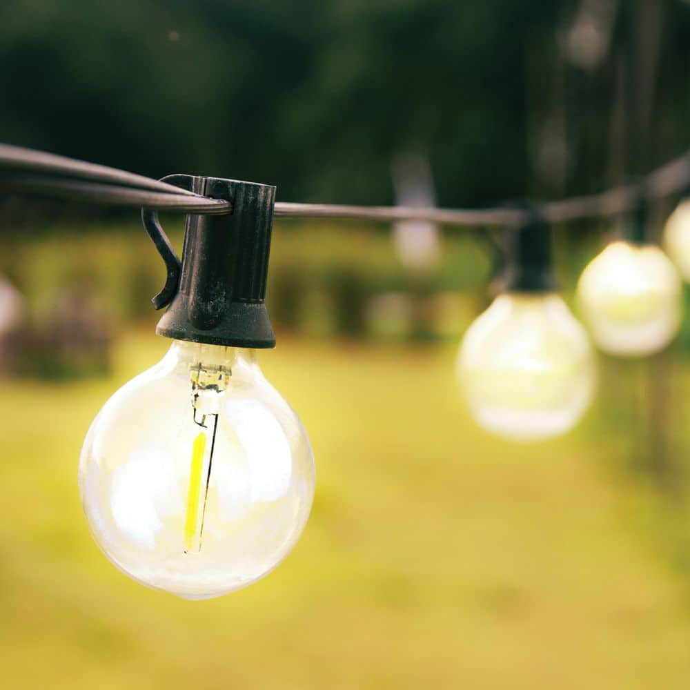 50 ft Black LED Globe String Lights with Warm White Bulbs