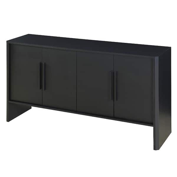 Unbranded 59 in. W x 15.7 in. D x 33.2 in. H Black Wood Linen Cabinet with 4-Door, Adjustable Shelves and Long Handles