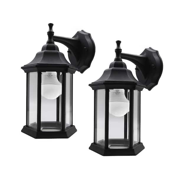 Lecoht Black Outdoor Hardwired Doorway Wall Lantern with Light Bulbs - 2 Pack