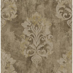 Marbled Damask Brown Paper Non-Pasted Strippable Wallpaper Roll (Cover 56.05 Sq. Ft.)