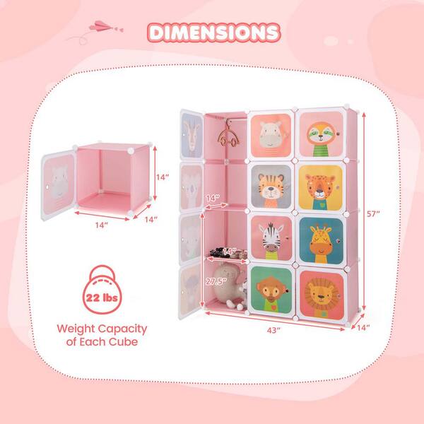 Costway 12-Cube Kids Wardrobe Baby Dresser Bedroom Armoire