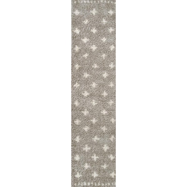 Cristo Berber Geometric Shag Gray/Ivory 2 ft. x 10 ft. Runner Rug