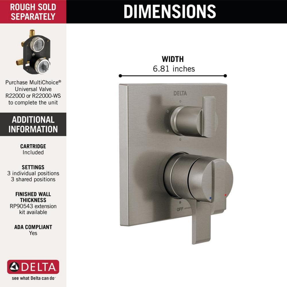 Modern Stainless Steel Wall-Mounted Shower Trim Kit with Lever Handle