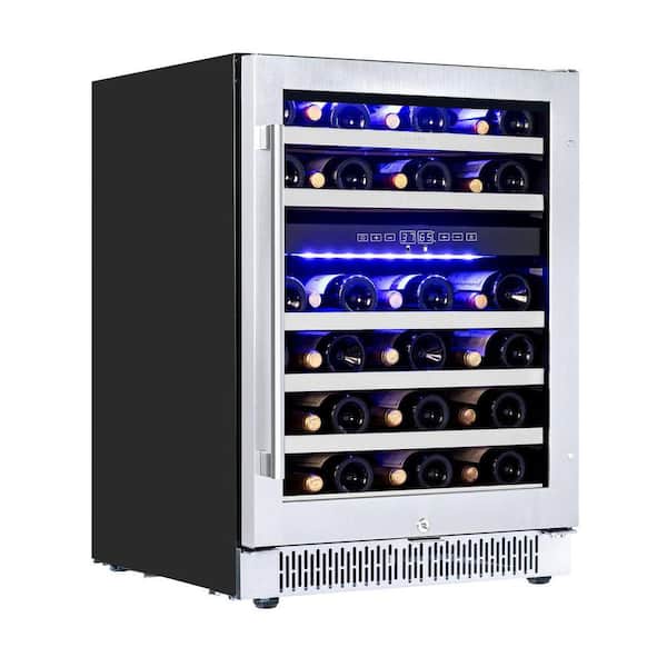 24 in. Dual Zone 46 Bottles Wine Fridge in Stainless Steel with Lock and Removable Shelves, Under-Counter Refrigerator