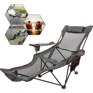 Folding Camp Chair Max Up to 330 lb. Reclining Camp Chair with Height Adjustable Lounge Chair for Outdoor or Indoor,Grey