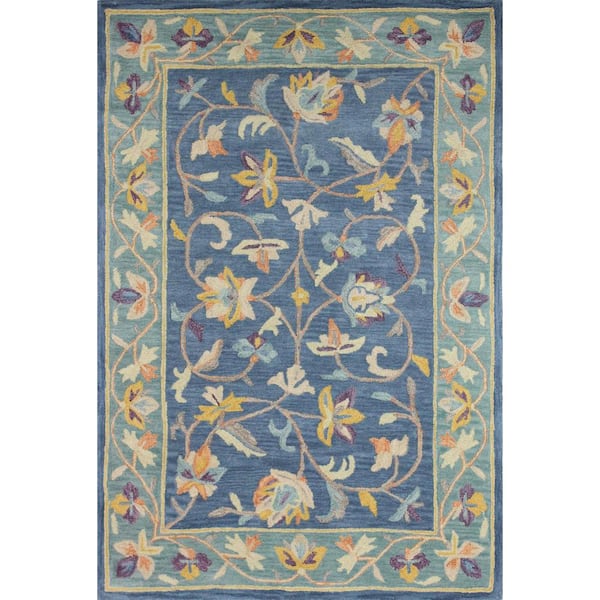 Venezia Azure 5 ft. x 8 ft. (5' x 7'6") Floral Transitional Area Rug