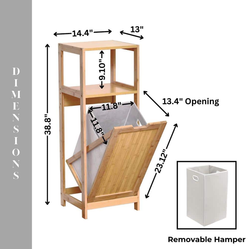 Bamboo Tilt-Out Laundry Hamper with Shelves and Lid