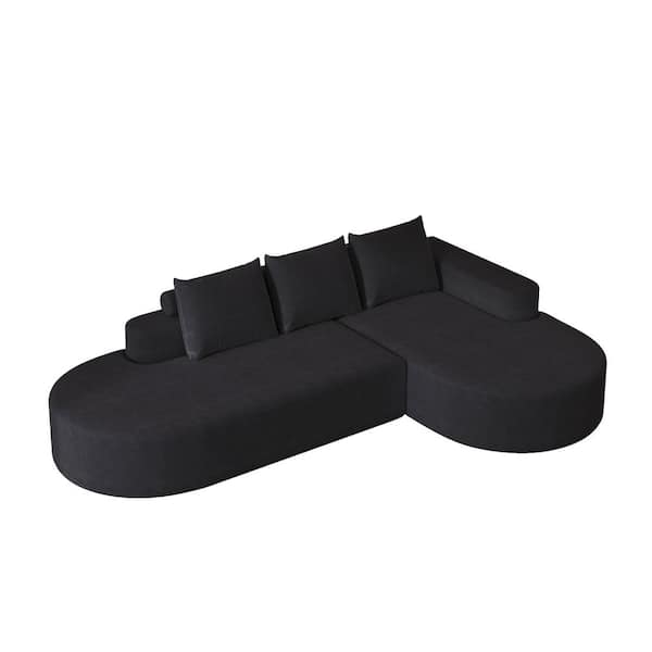Jesse 108.5 in. Chenille L-Shaped Compression Modular Curved Sectional Sofa in Black with Backrest Pillows Right Facing