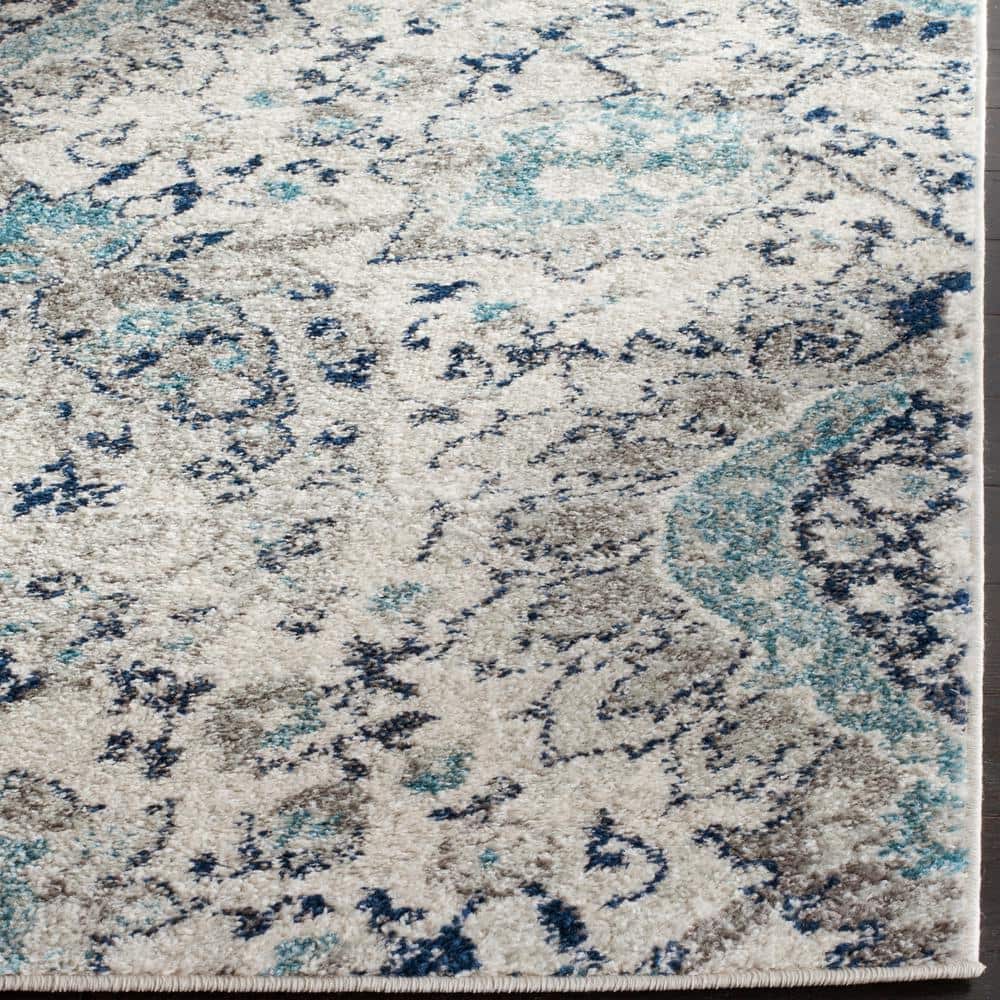 Elegant Floral Square Area Rug in Cream and Light Grey - 27in Hand-knotted Synthetic