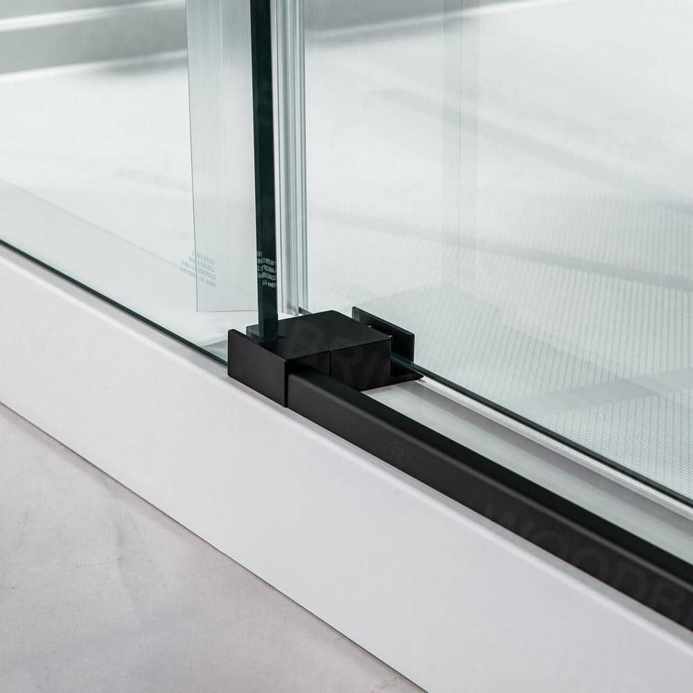 Matte Black Frameless Sliding Shower Door with Clear Tempered Glass