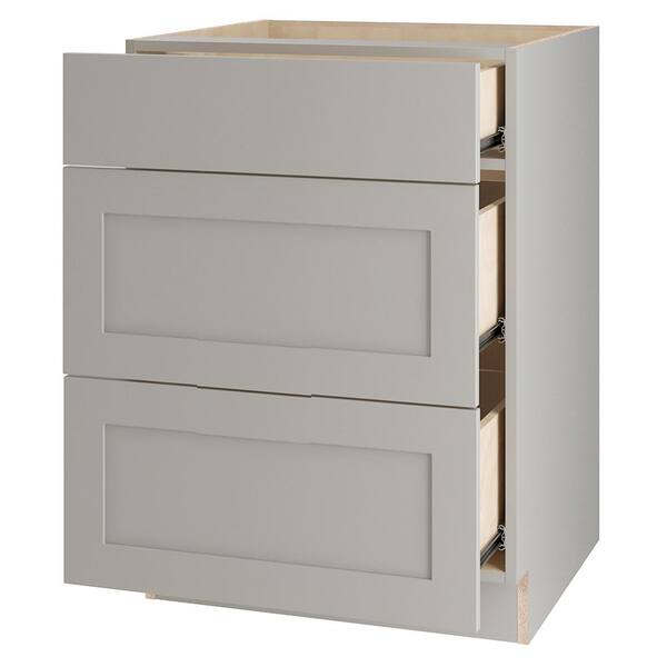 Edson Shaker Assembled 24x34.5x24 in. Base Cabinet with 3-Soft Close Drawers in Gray Edson Shaker Assembled 24x34.5x24 in. Base Cabinet with 3-Soft Close Drawers in Gray