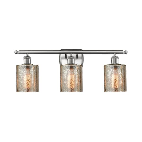 Cobbleskill 26 in. 3-Light Mercury, Brushed Satin Nickel Vanity Light with Bronze Glass Shade