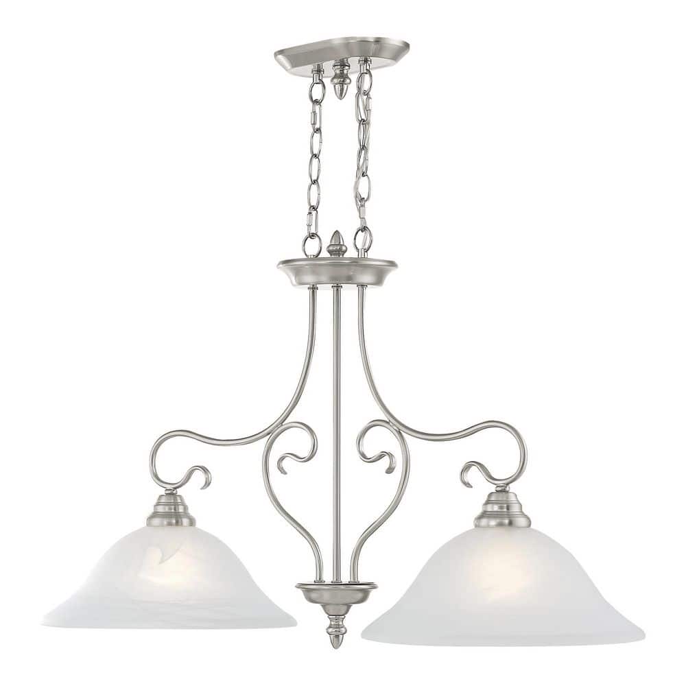 Elegant Brushed Nickel Island Light with White Alabaster Glass