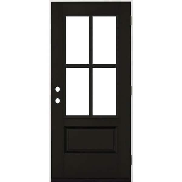 36 in. x 80 in. Regency 3/4L 4SDL Clear Glass LHOS Prefinish 2-Tone Onyx/White Fiberglass Prehung Front Door with 4"Jamb