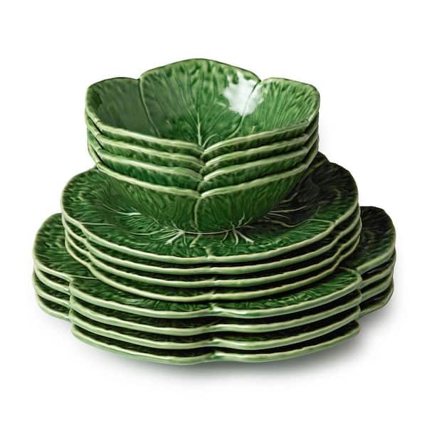 Le Jardin 12-Piece Cabbage Green Stoneware Dinnerware Set (Service Set for 4)