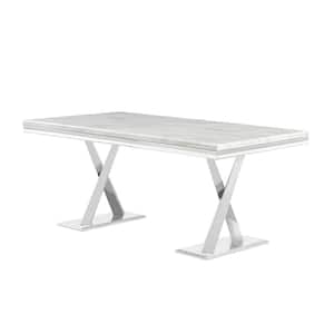 Lexim 70 in. L Faux Marble Silver Cross Leg Dining Table (Seats 6)