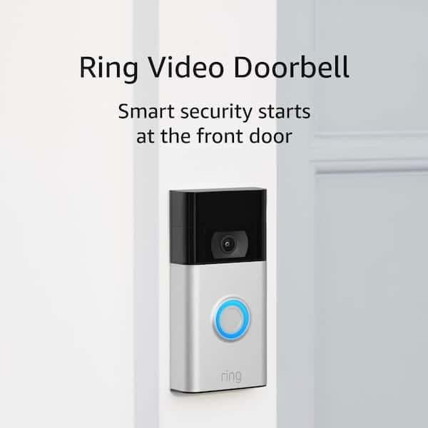 Ring Video Doorbell, Satin Nickel bundle with Ring Stick Up Cam Battery,  White