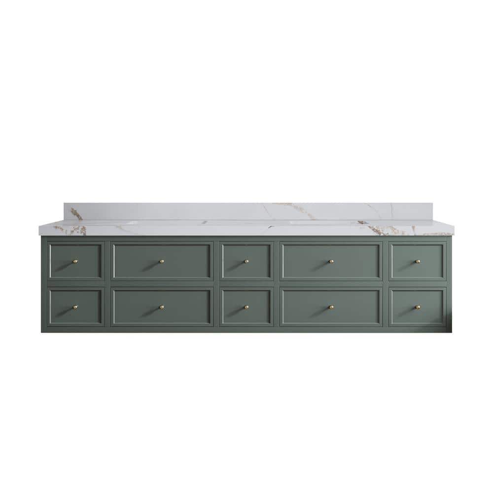Roswell 84 in. W x 22 in. D x 36 in. H Double Sink Bath Vanity in Pewter Green with 2 in. Calacatta Gold qt. Top price history on PriceWatchPro