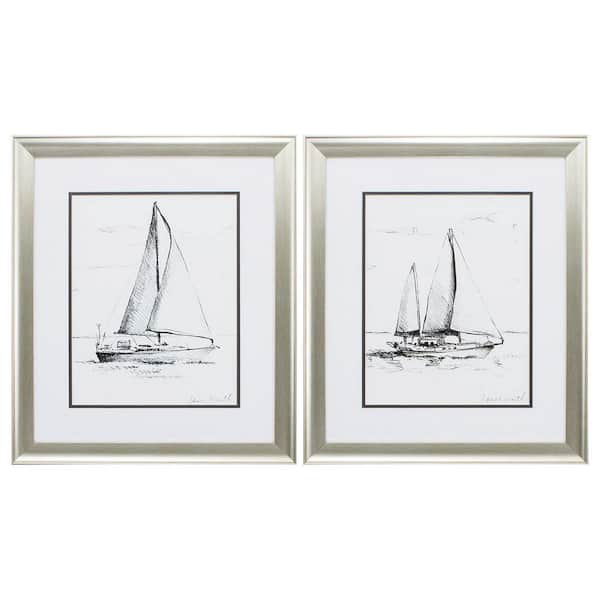Paragon Coastal Boat Sketch NA 2-Piece Framed Coastal Poster 22 in. x 19 in.
