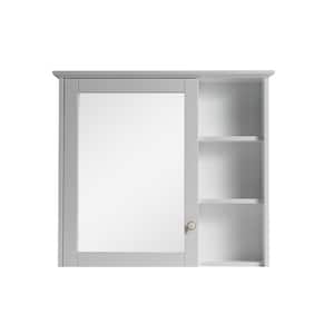 34 in. W x 30 in. H Medium Rectangular Gray Wood Frame Surface Mount Medicine Cabinet with Mirror