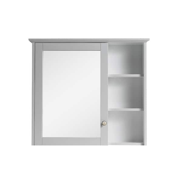 WELLFOR 34 in. W x 30 in. H Medium Rectangular Gray Wood Frame Surface Mount Medicine Cabinet with Mirror