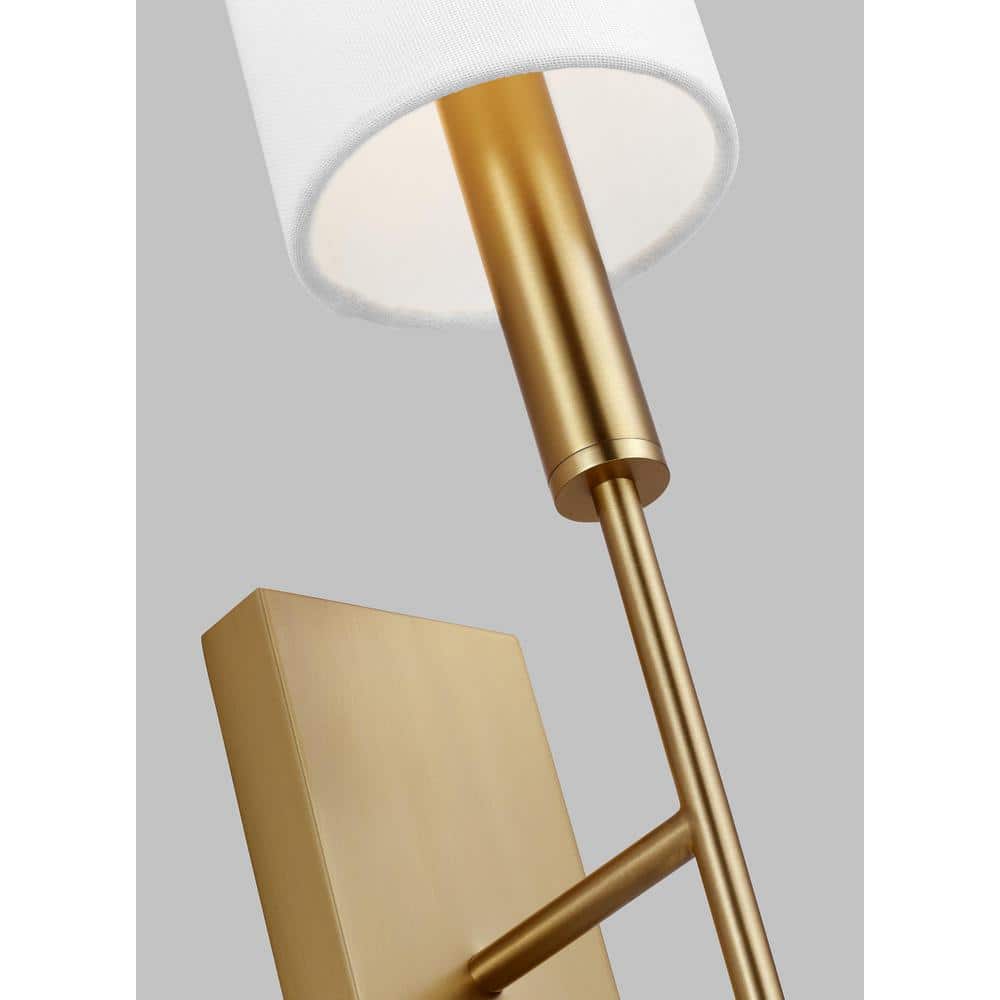 Burnished Brass Single Light Wall Sconce with White Drum Shade