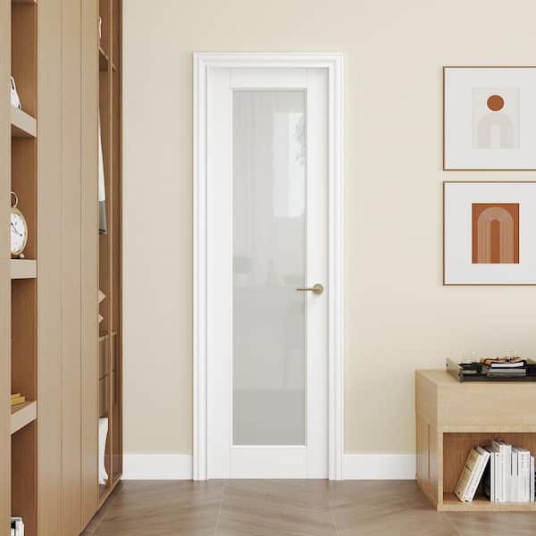 18 in. x 80 in. 1-Lite Frosted Glass Solid Core White Primed MDF Paintable Interior Door Slab No Hardware Included